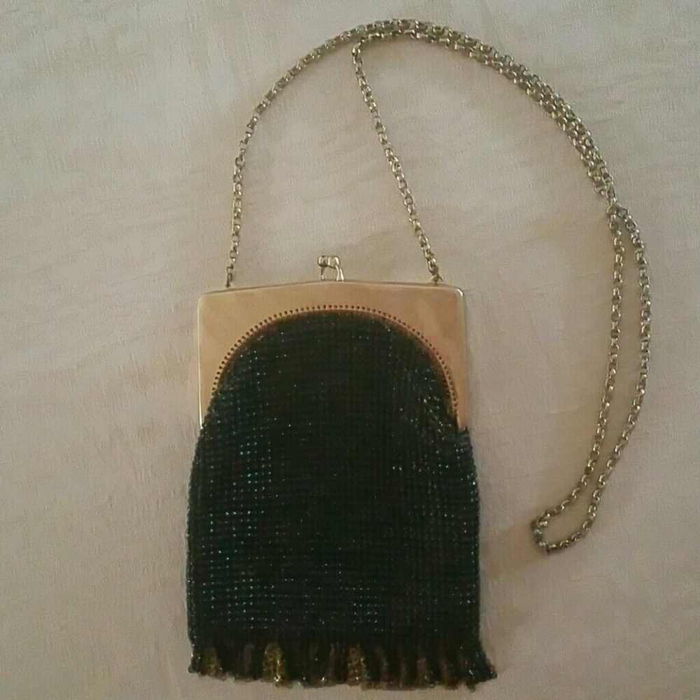 Whiting and Davis beaded evening  bag in black